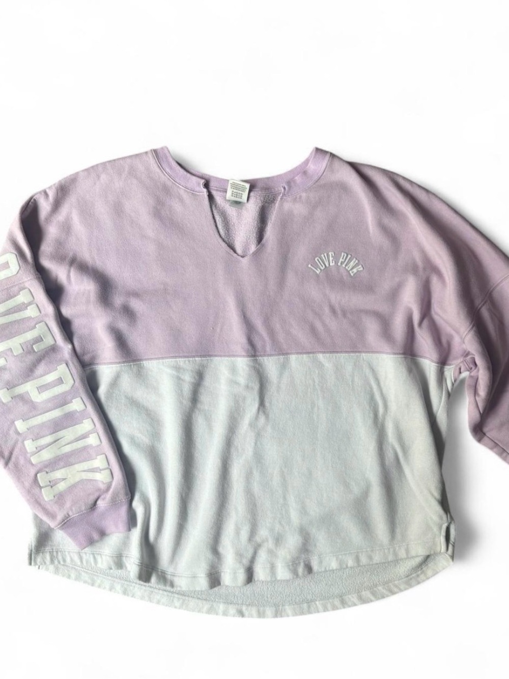 Victoria's Secret PINK Lavender White Colorblock V-Neck Crewneck Sweatshirt XXL